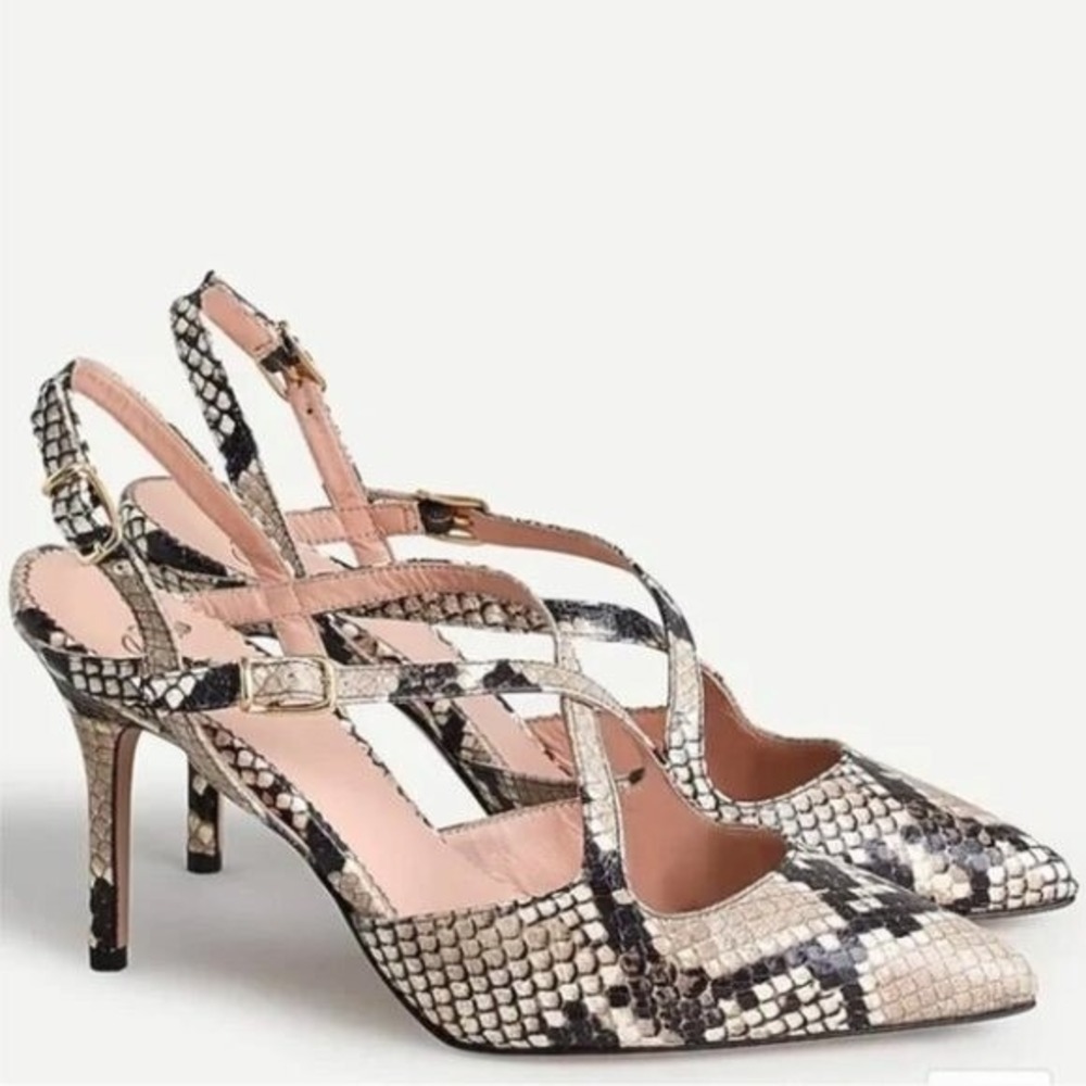 J.Crew Snakeskin Strappy Pointed Toe Pumps Old Money Designer NIB Sz 9.5